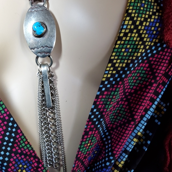 Adjustable Sterling Turquoise Concho Necklace - Picture 7 of 9